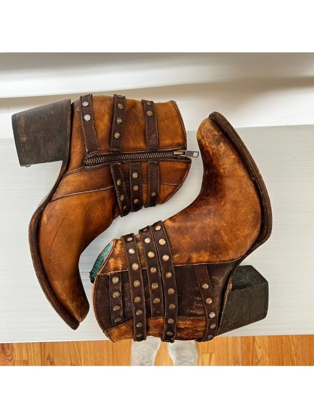Corral Womens 8.5 Leather Zip Ankle Boots Studded Brown Western Boho Festival - Picture 11 of 11